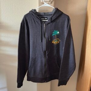 Men’s Reef Charcoal grey Hoodie with Tropical Design Large